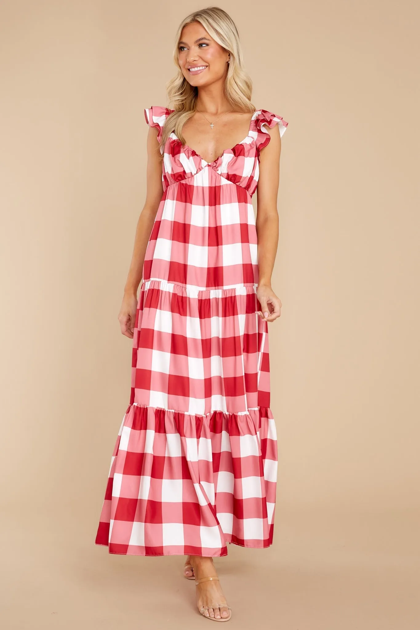 I Picnic You Red Gingham Midi Dress