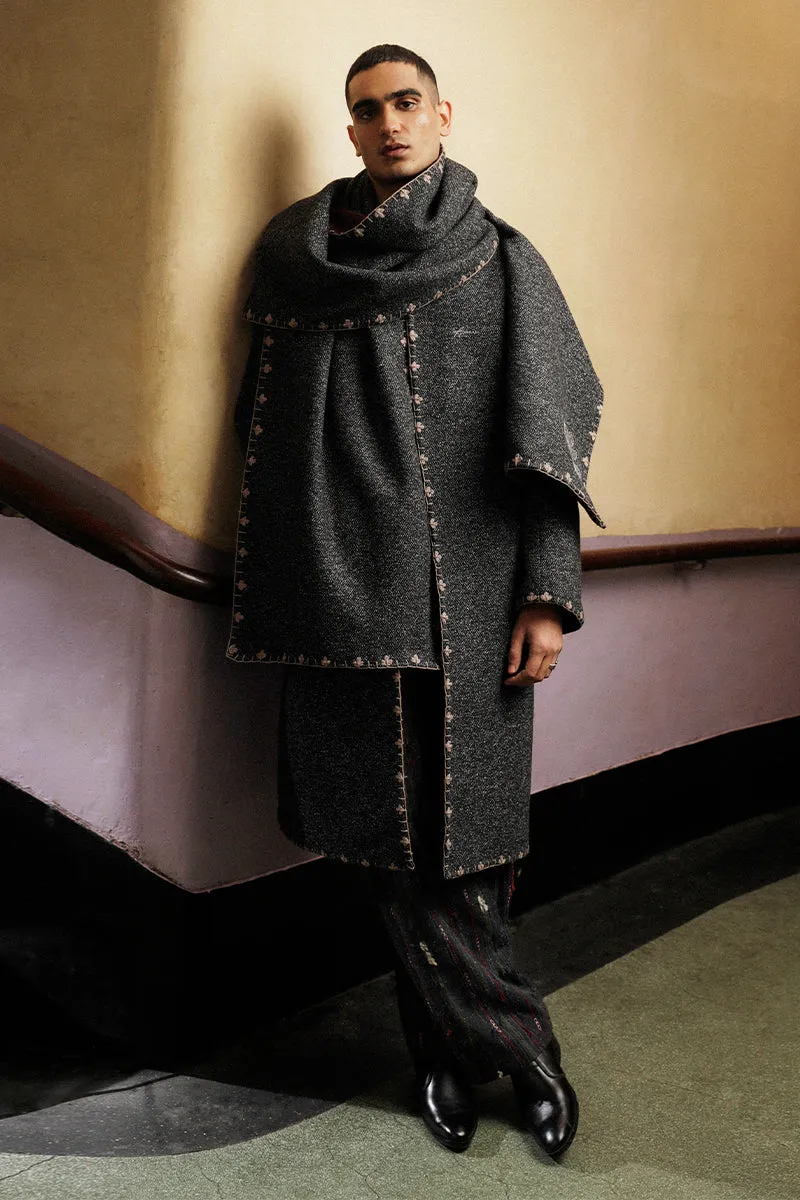 'JAAN' Reversible Double-sided Coat with Detachable Shawl