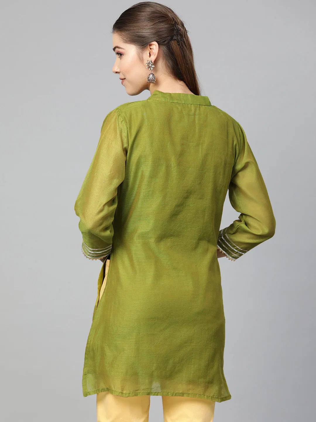 Jashvi Olive Green Silk Tunic