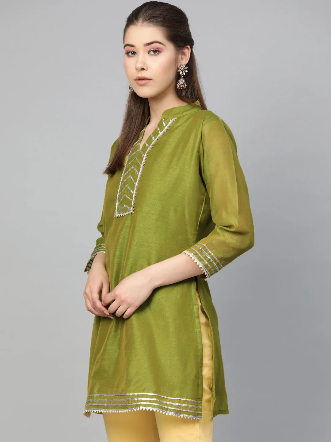 Jashvi Olive Green Silk Tunic