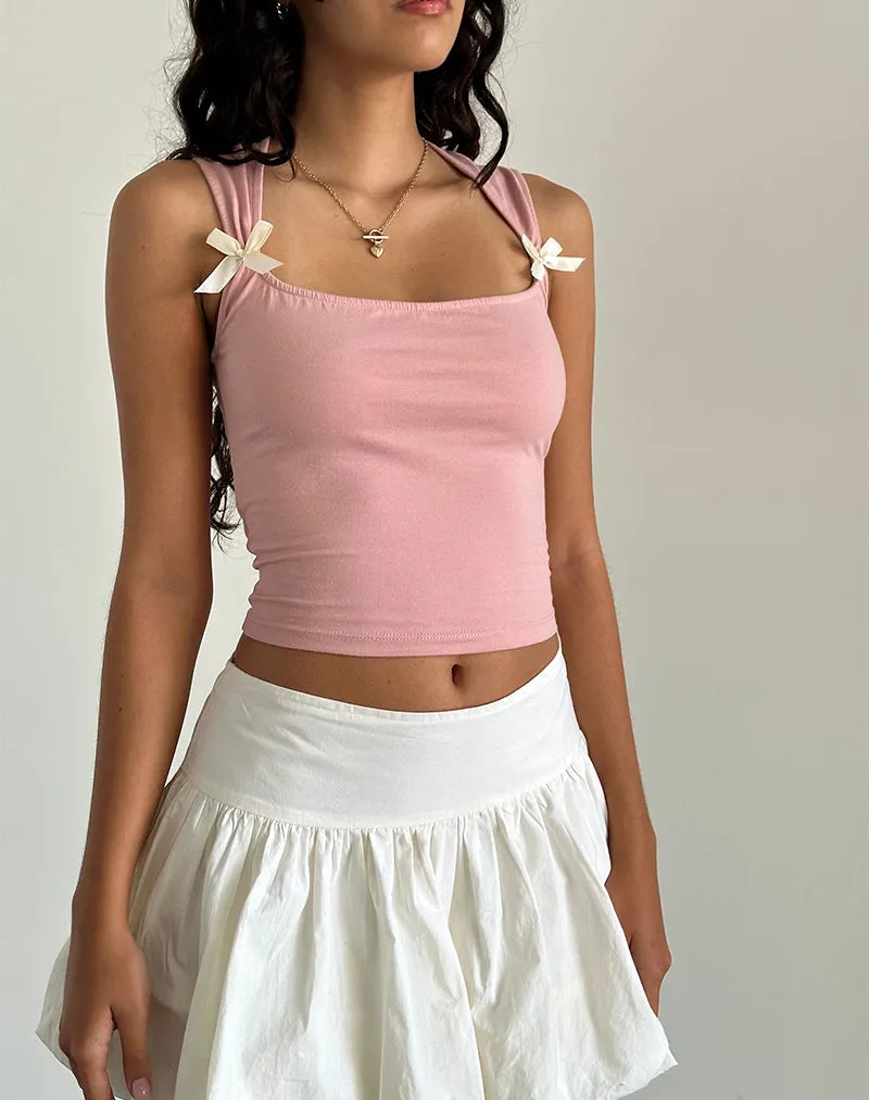 Jiniso Crop Top in Pink Lady with Ivory Bows