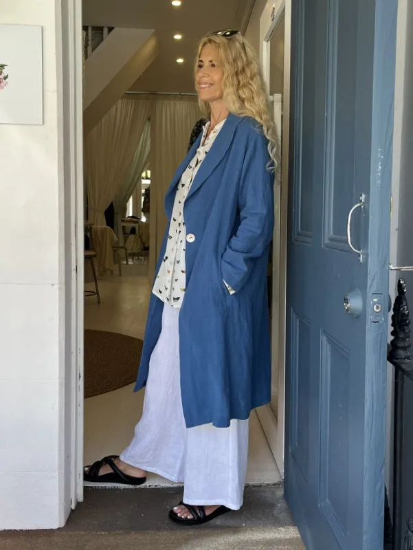 Jiva Vintage Wash Linen Catherine Coat - 90s Blue