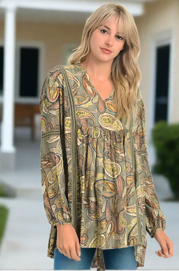 Jodifl Boho Hi Lo Tunic - Olive Mix