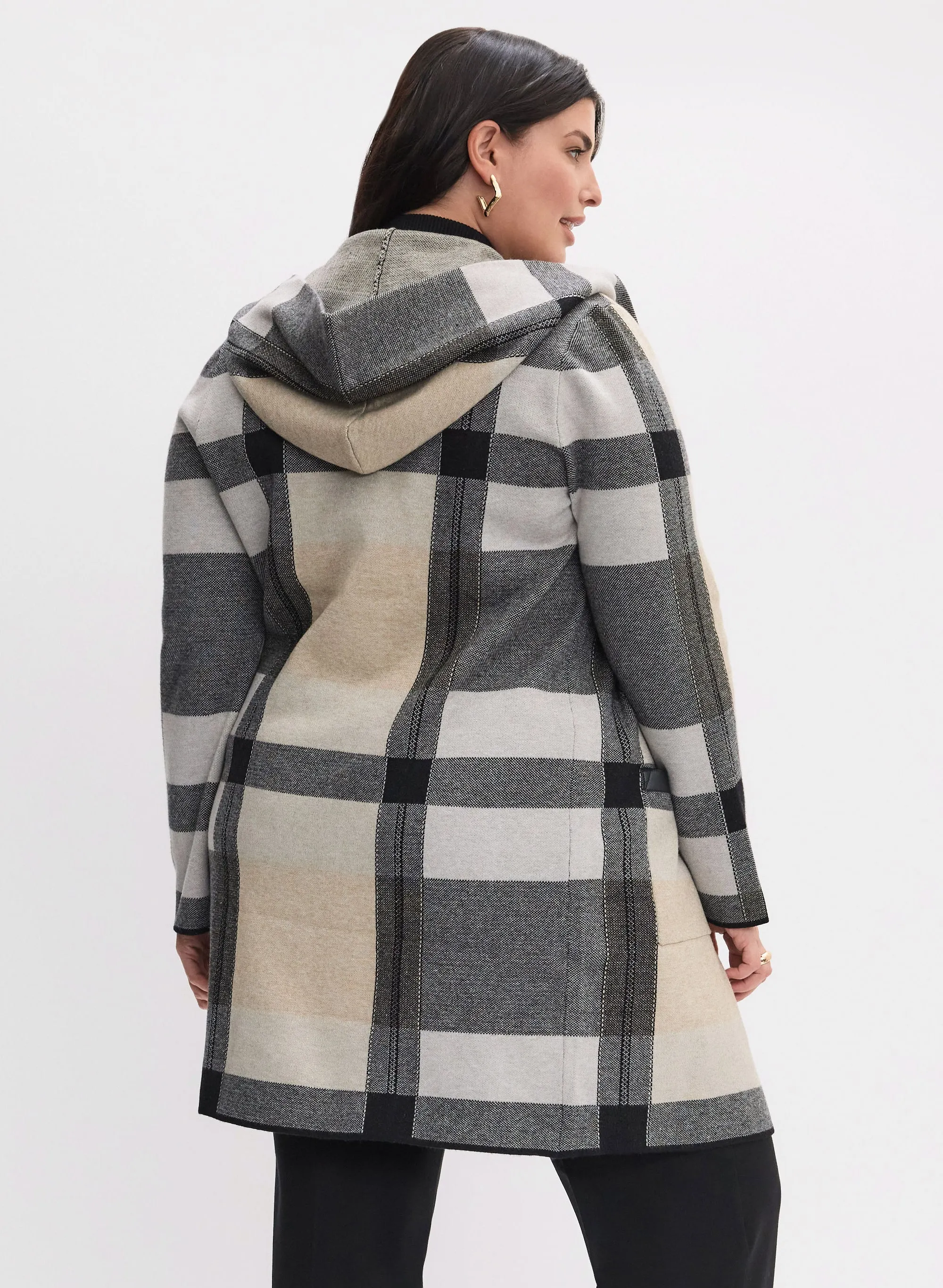 Joseph Ribkoff - Hooded Plaid Print Cardigan