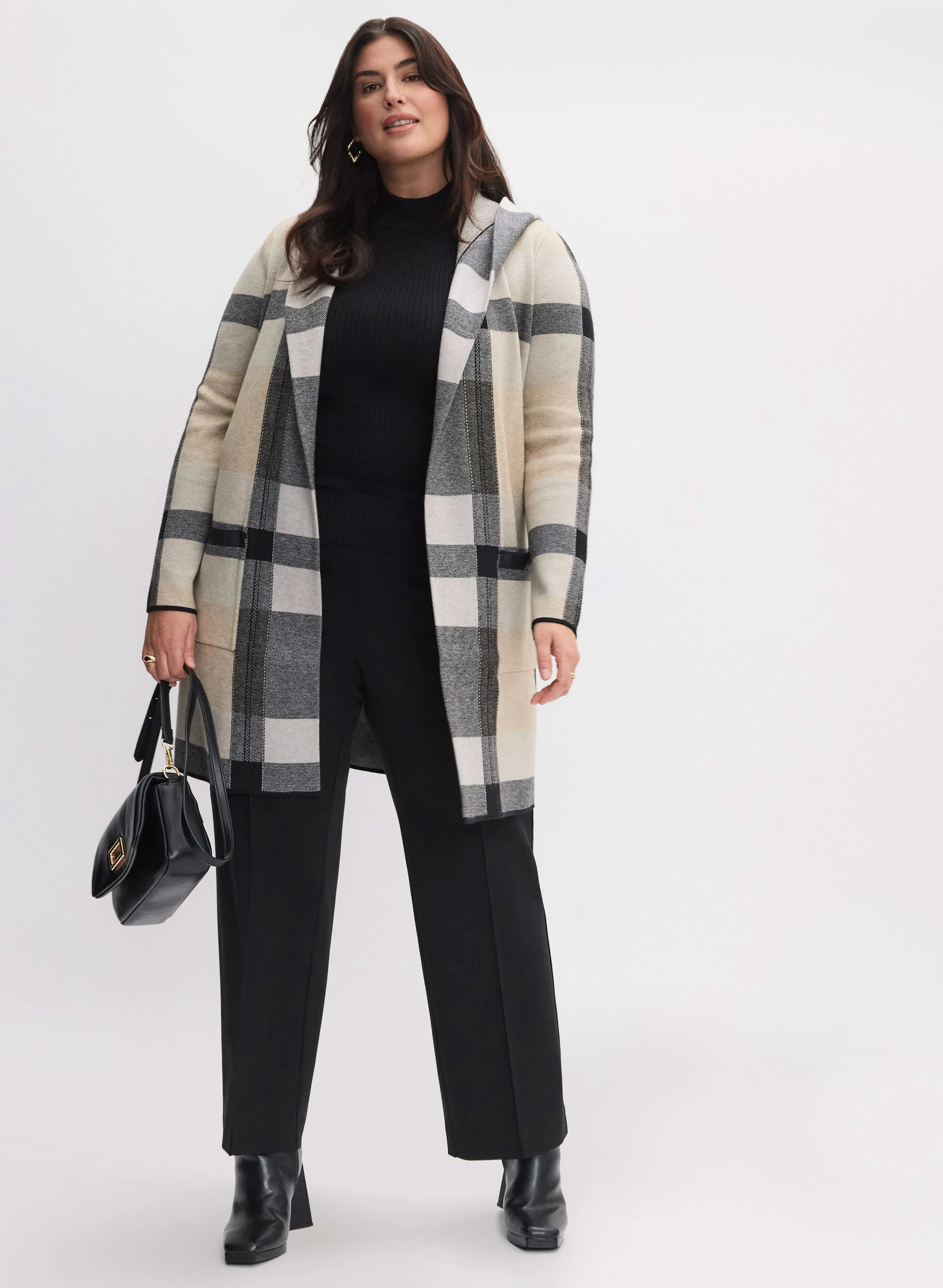 Joseph Ribkoff - Hooded Plaid Print Cardigan