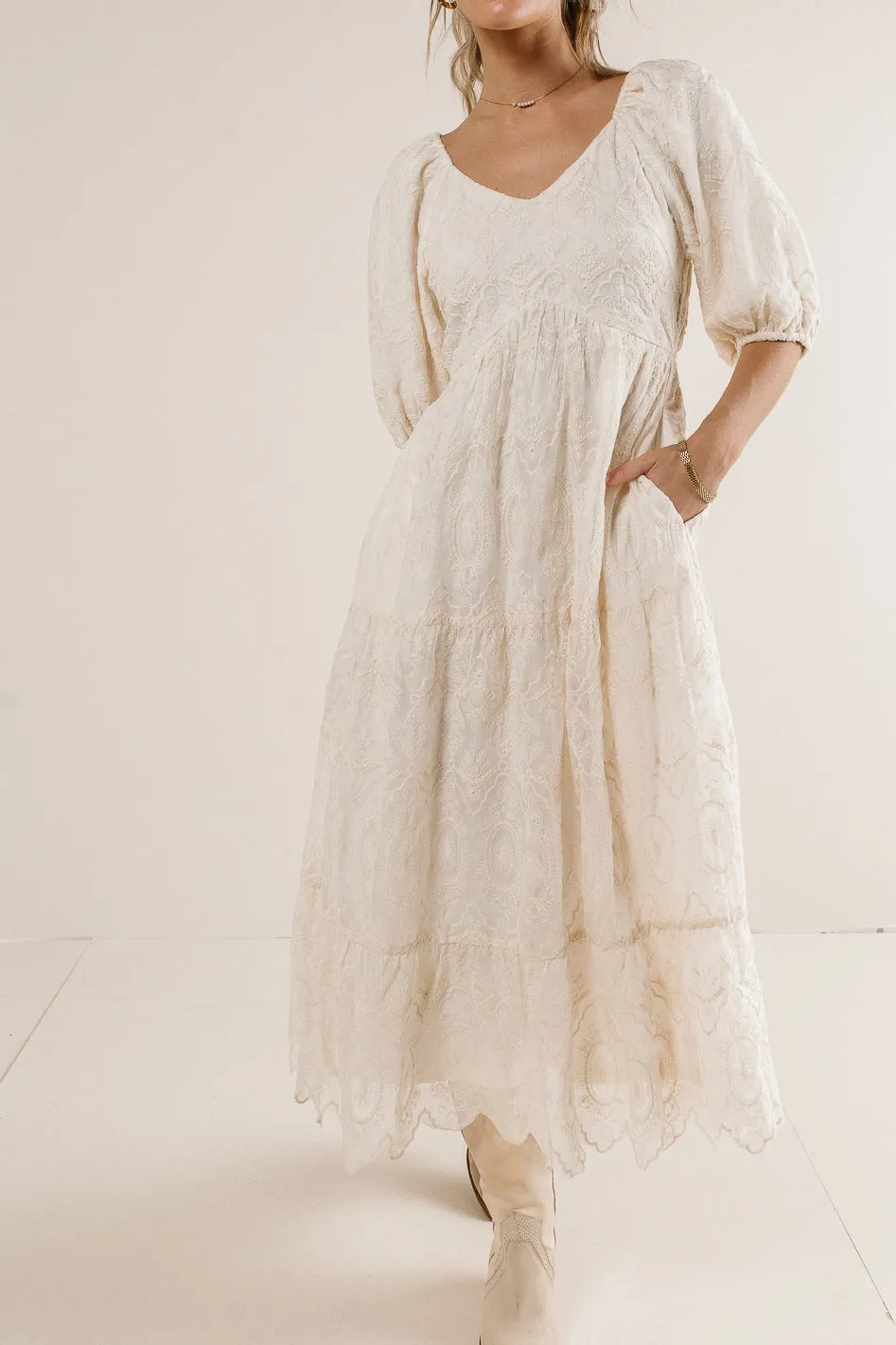 Kay Embroidered Dress in Natural