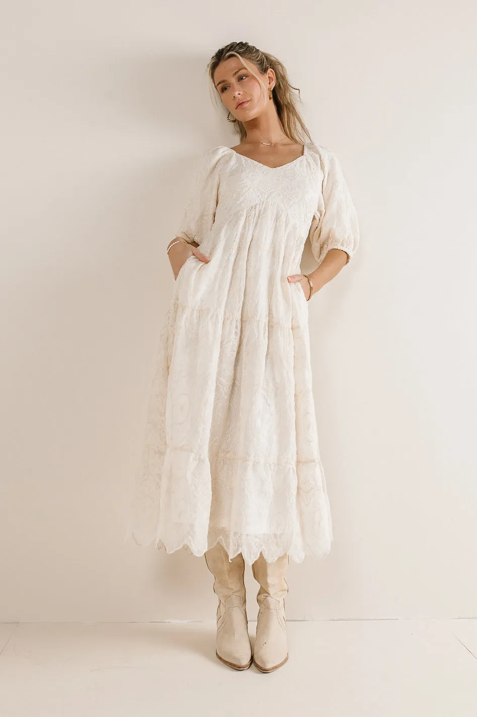 Kay Embroidered Dress in Natural