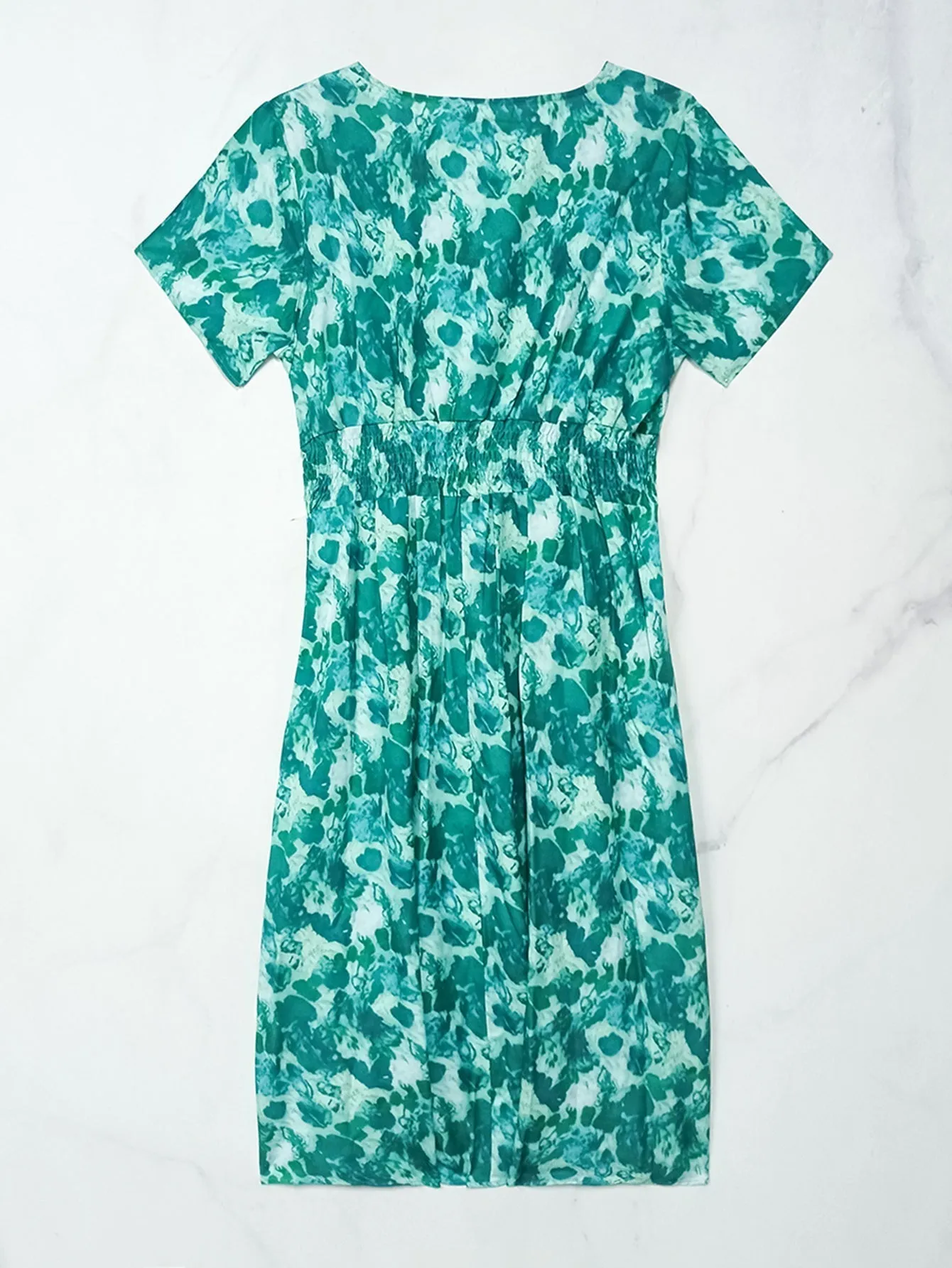 KittenAlarm - Tie Dyed V Neck Shirred Dress