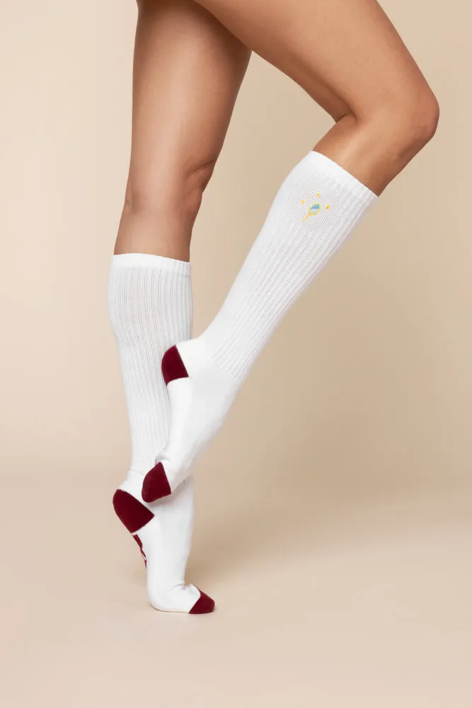 Knee High Socks - White/Crimson