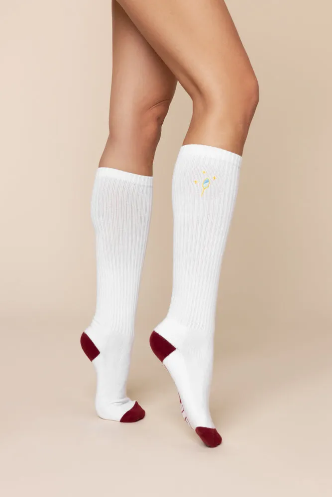 Knee High Socks - White/Crimson