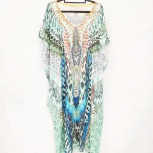 Kyra Sheer Beach Hand Embellished Kaftan Mid length Free Size