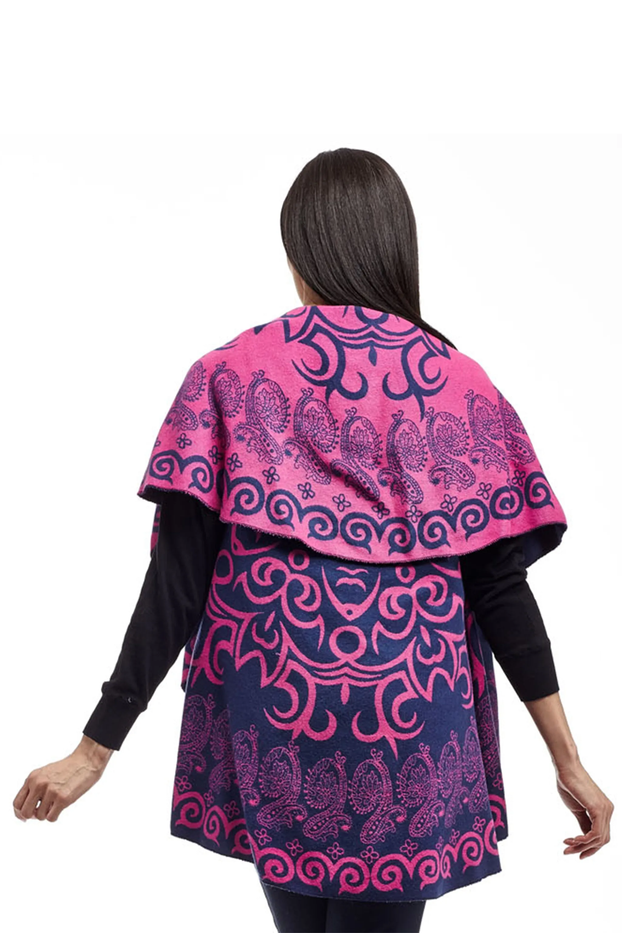 La Cera Swirl Patterned Shawl Poncho