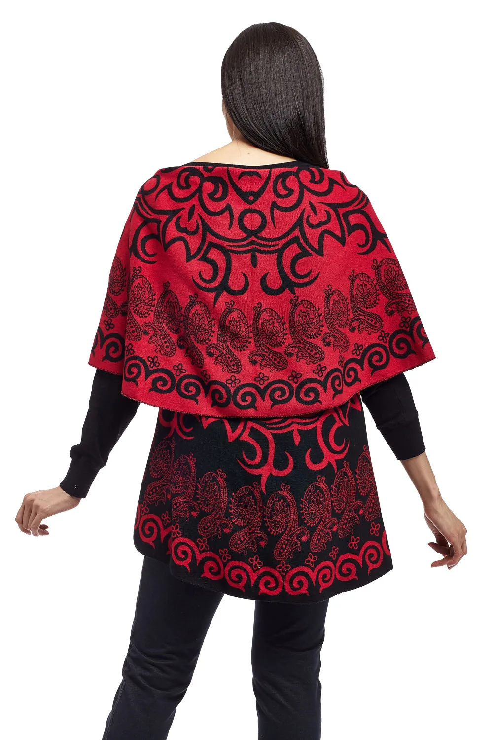 La Cera Swirl Patterned Shawl Poncho