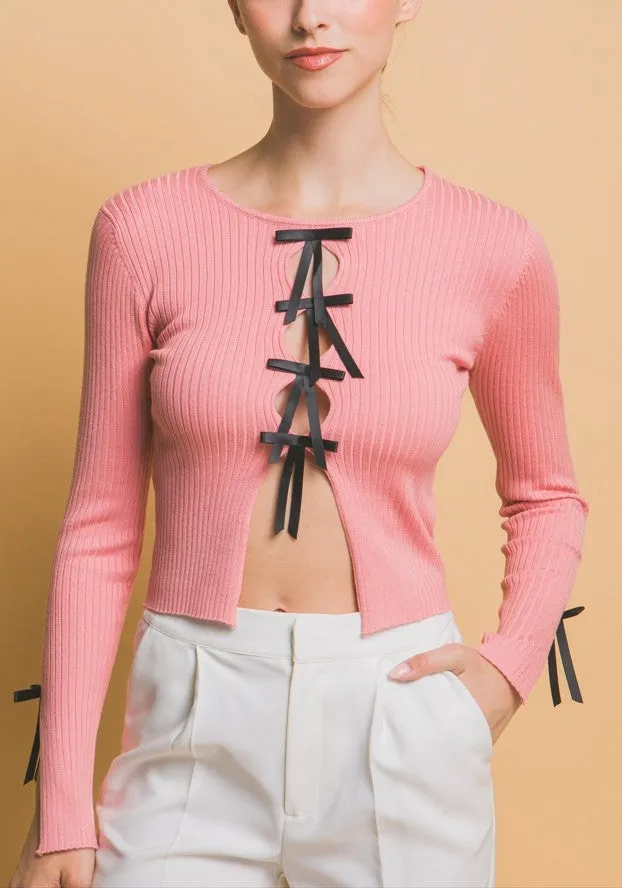 Lace Up Ribbon Sweater