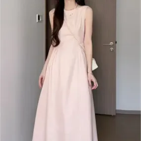 Lanfubeisi drama dress to impress 2024 Pink Temperament Sleeveless Vest Dress Mid-Length Dress French Slimming High-End Chic Beautiful Dress