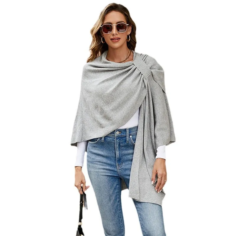 💥Last Day 50% OFF💥💕 Large Cross Front Poncho Sweater Knitted Elegant Shawls Cape 💃