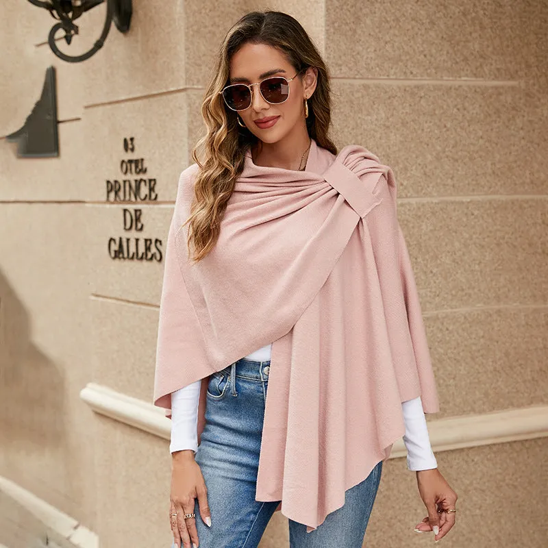 💥Last Day 50% OFF💥💕 Large Cross Front Poncho Sweater Knitted Elegant Shawls Cape 💃