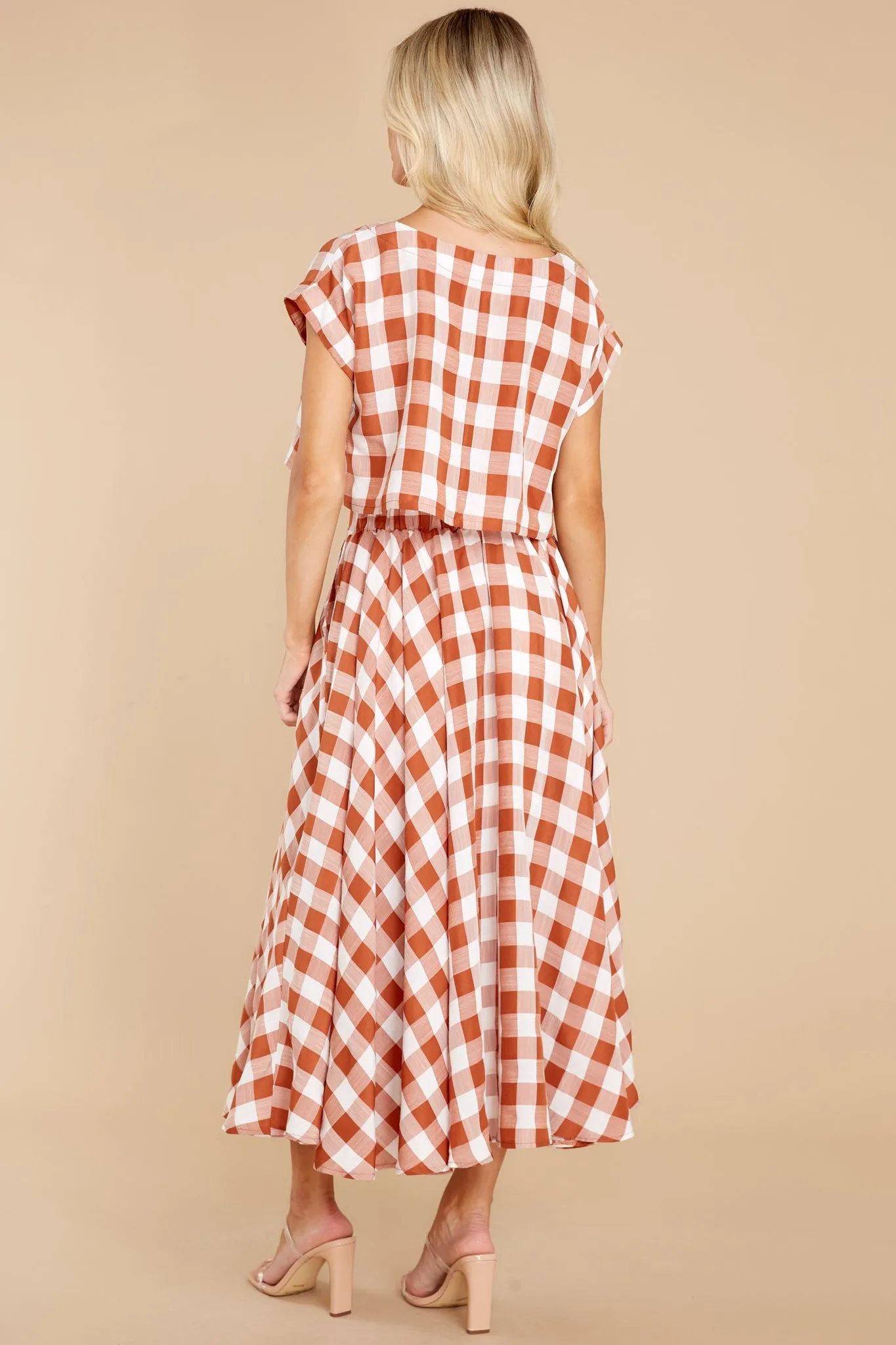 Leaps Of Time Rust Gingham Two Piece Set