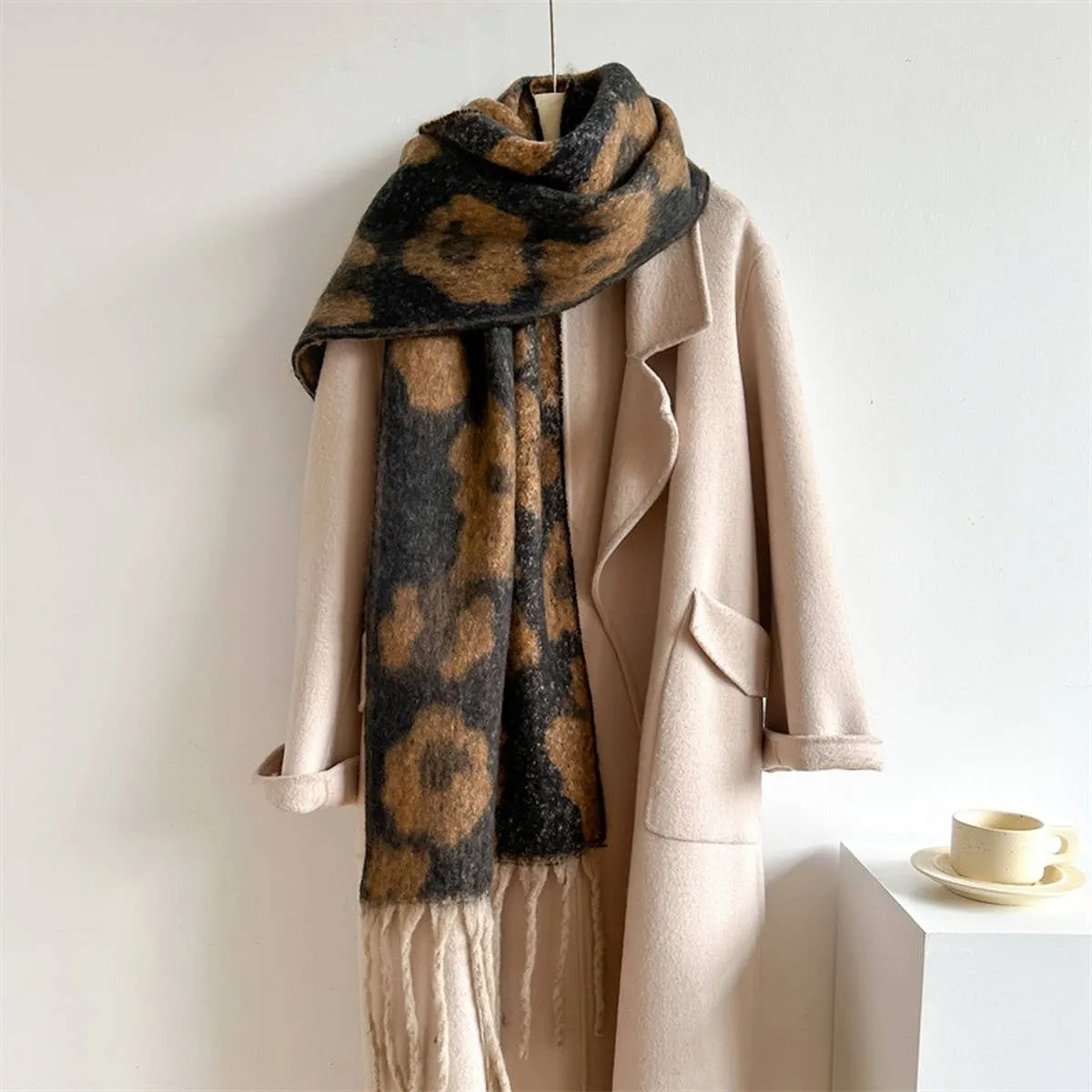 Leopard Jacquard Scarf - Orange