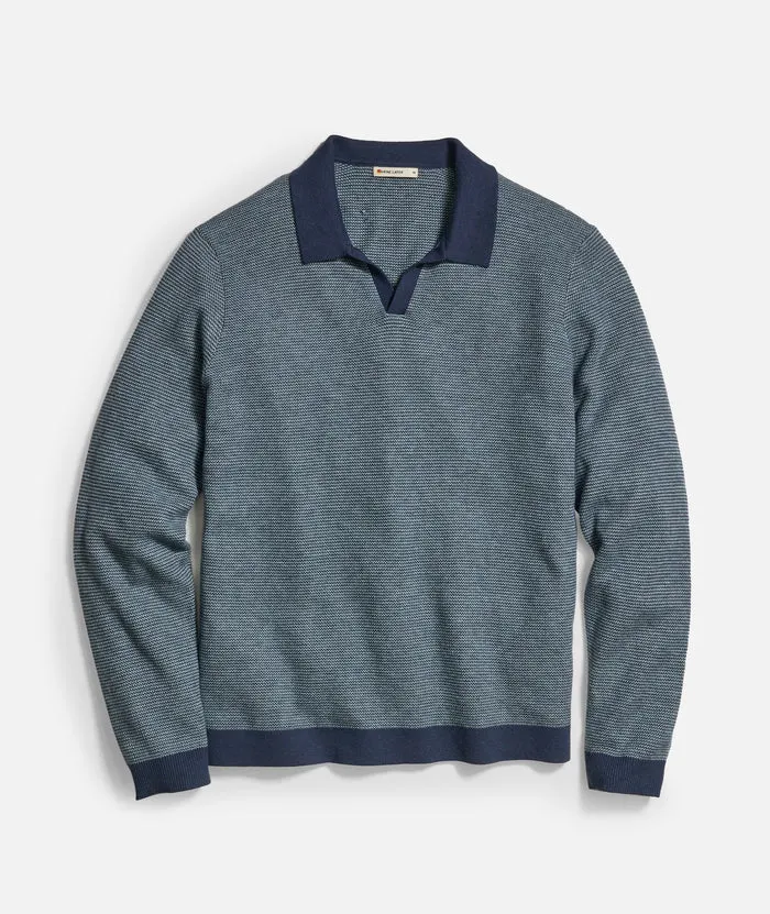 Liam Long Sleeve Sweater Polo in Navy/Topaz