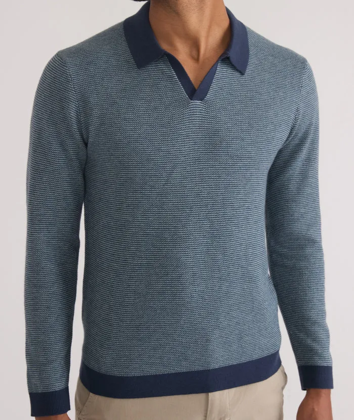 Liam Long Sleeve Sweater Polo in Navy/Topaz