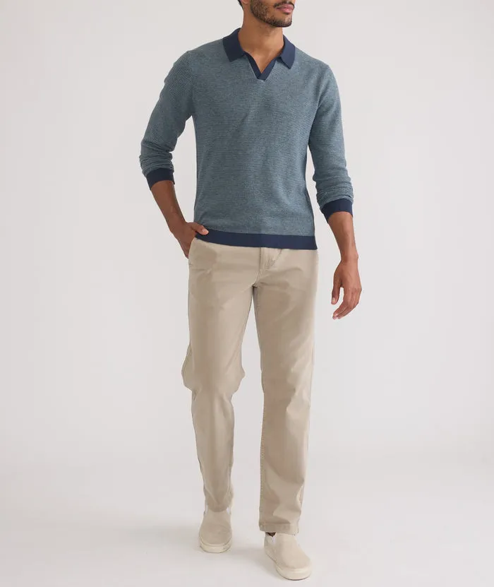 Liam Long Sleeve Sweater Polo in Navy/Topaz