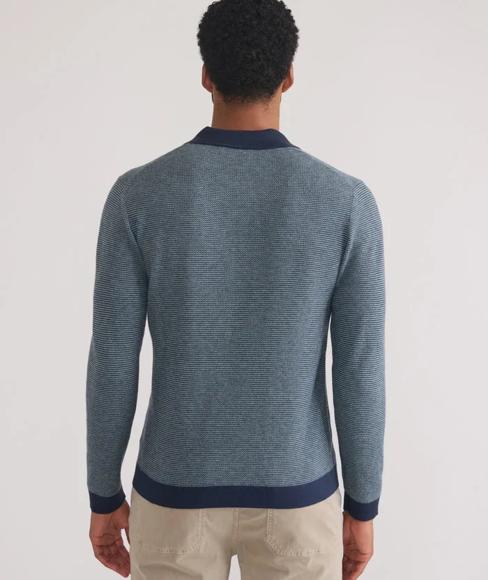 Liam Long Sleeve Sweater Polo in Navy/Topaz