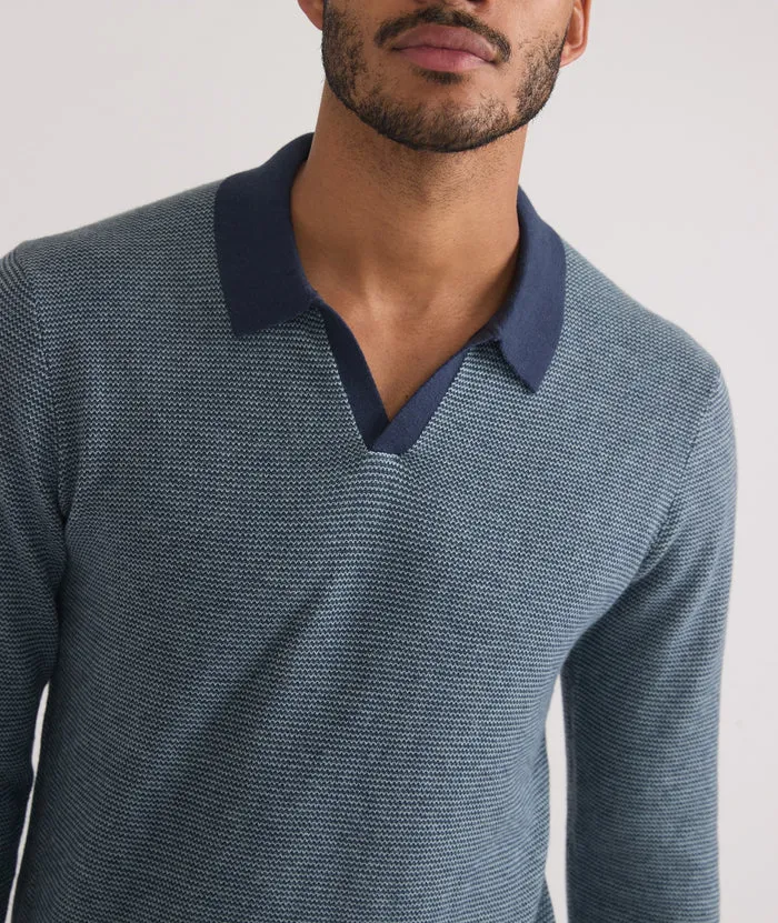 Liam Long Sleeve Sweater Polo in Navy/Topaz