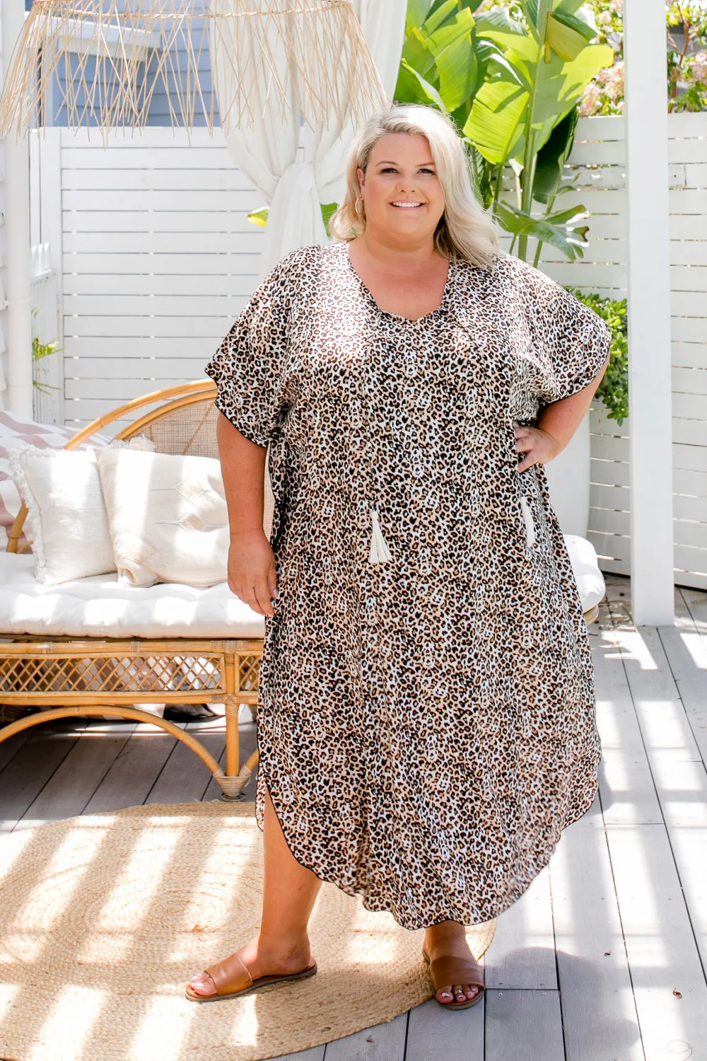 Long Kaftan Dress - Leopard Print