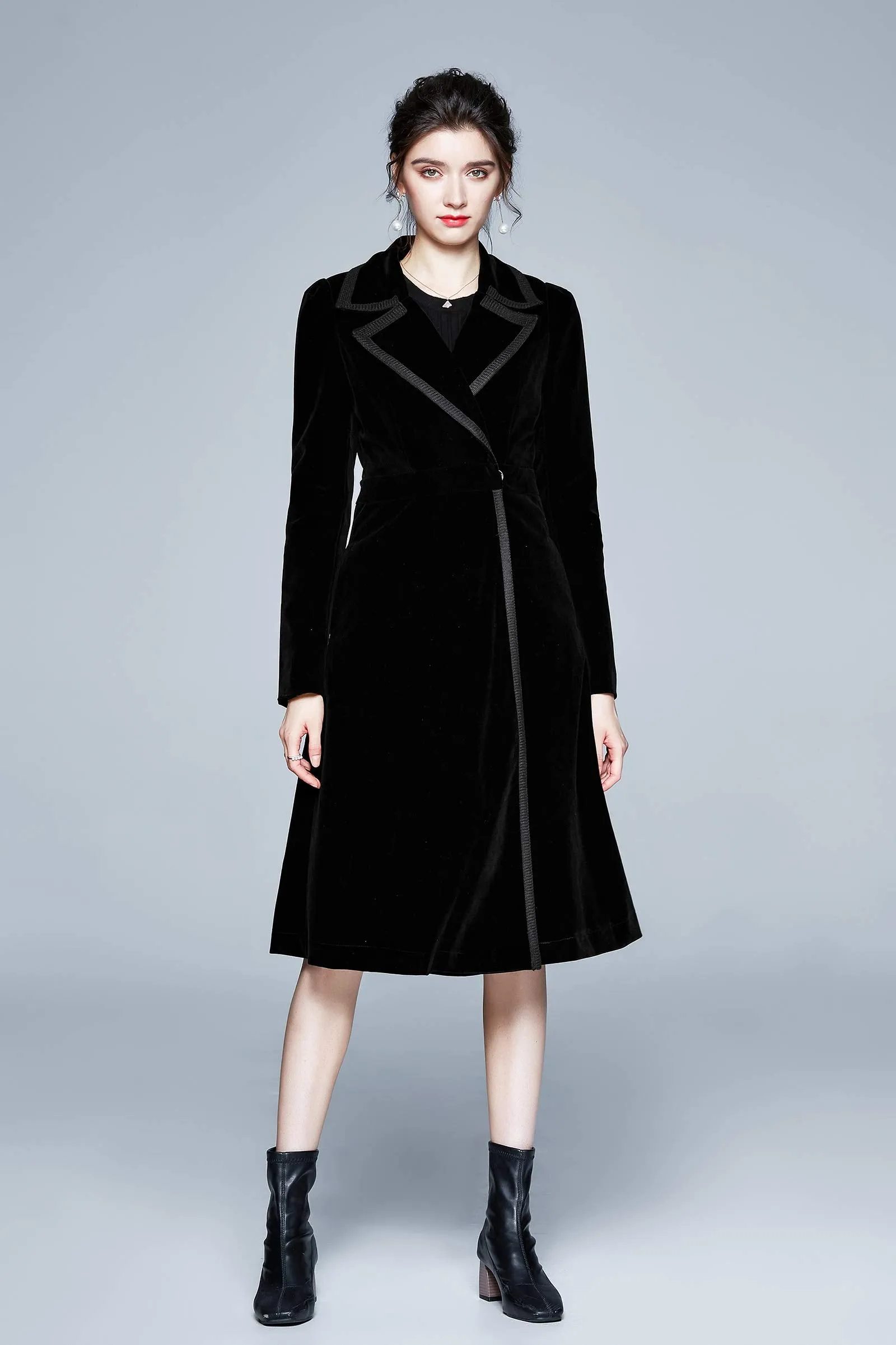 Long Velvet Coat Retro Outwear Dresses