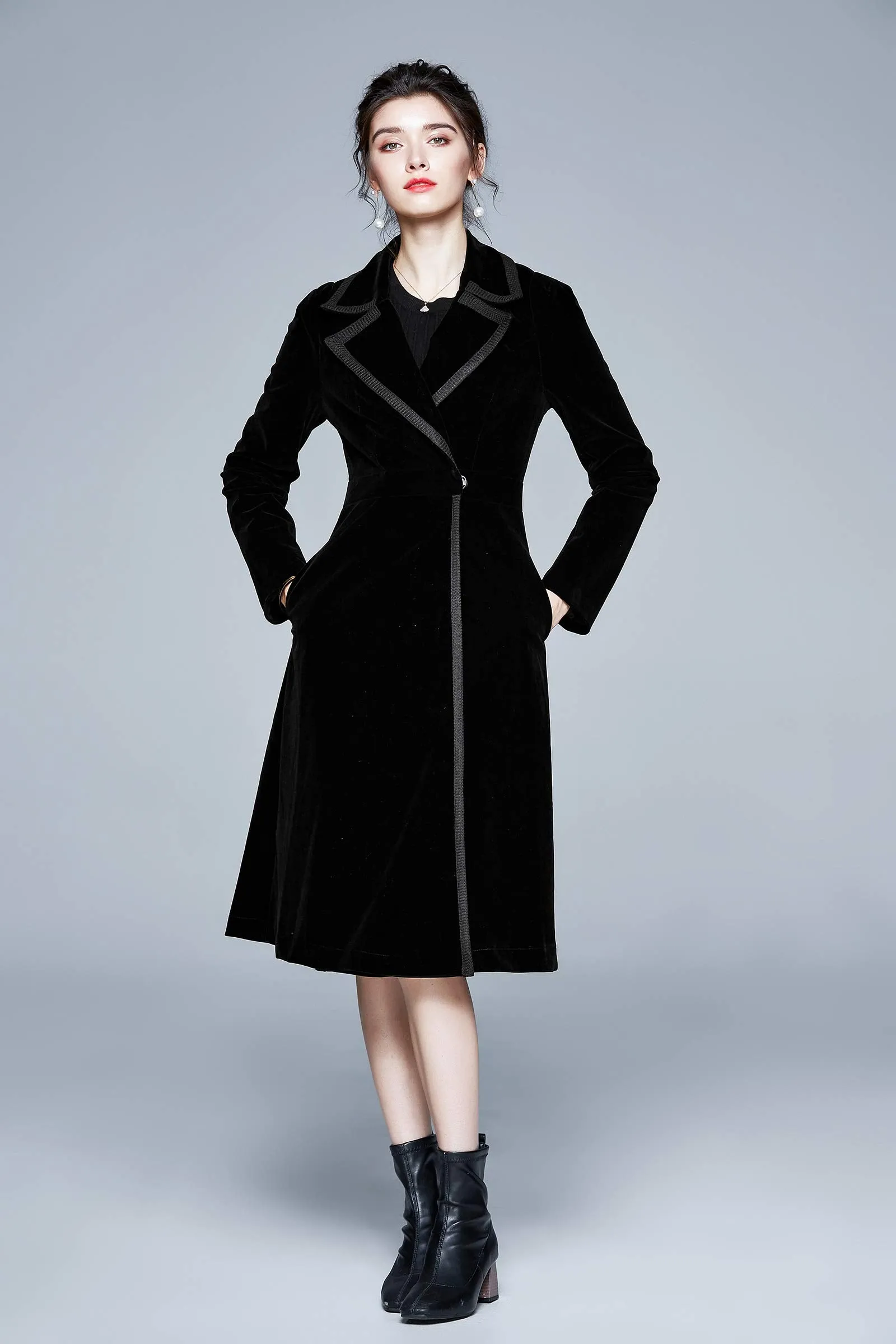 Long Velvet Coat Retro Outwear Dresses