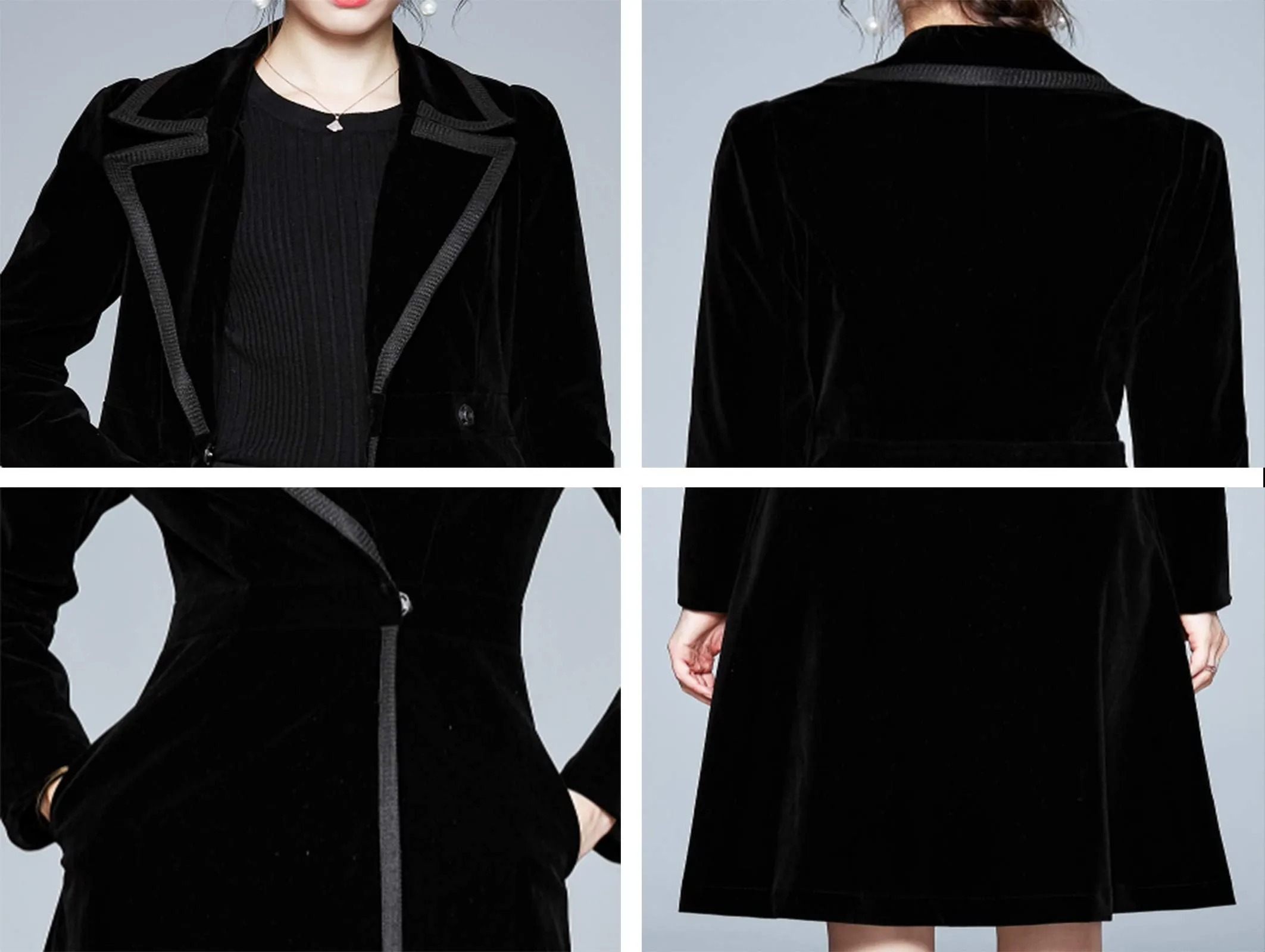 Long Velvet Coat Retro Outwear Dresses