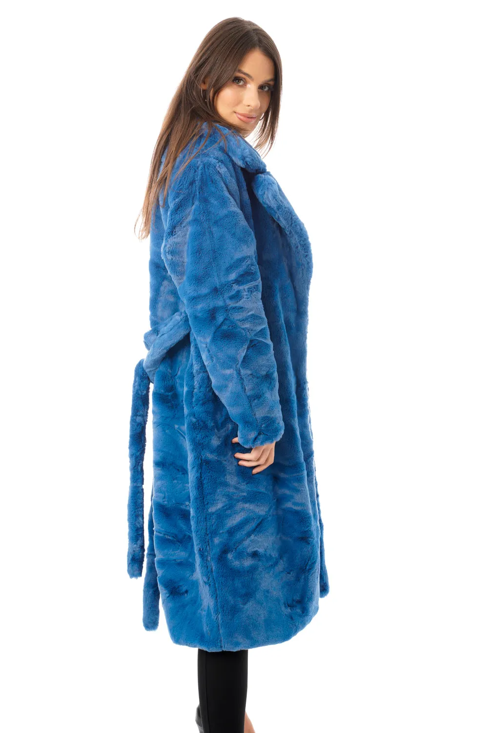 Longline Faux Fur Coat with Belt