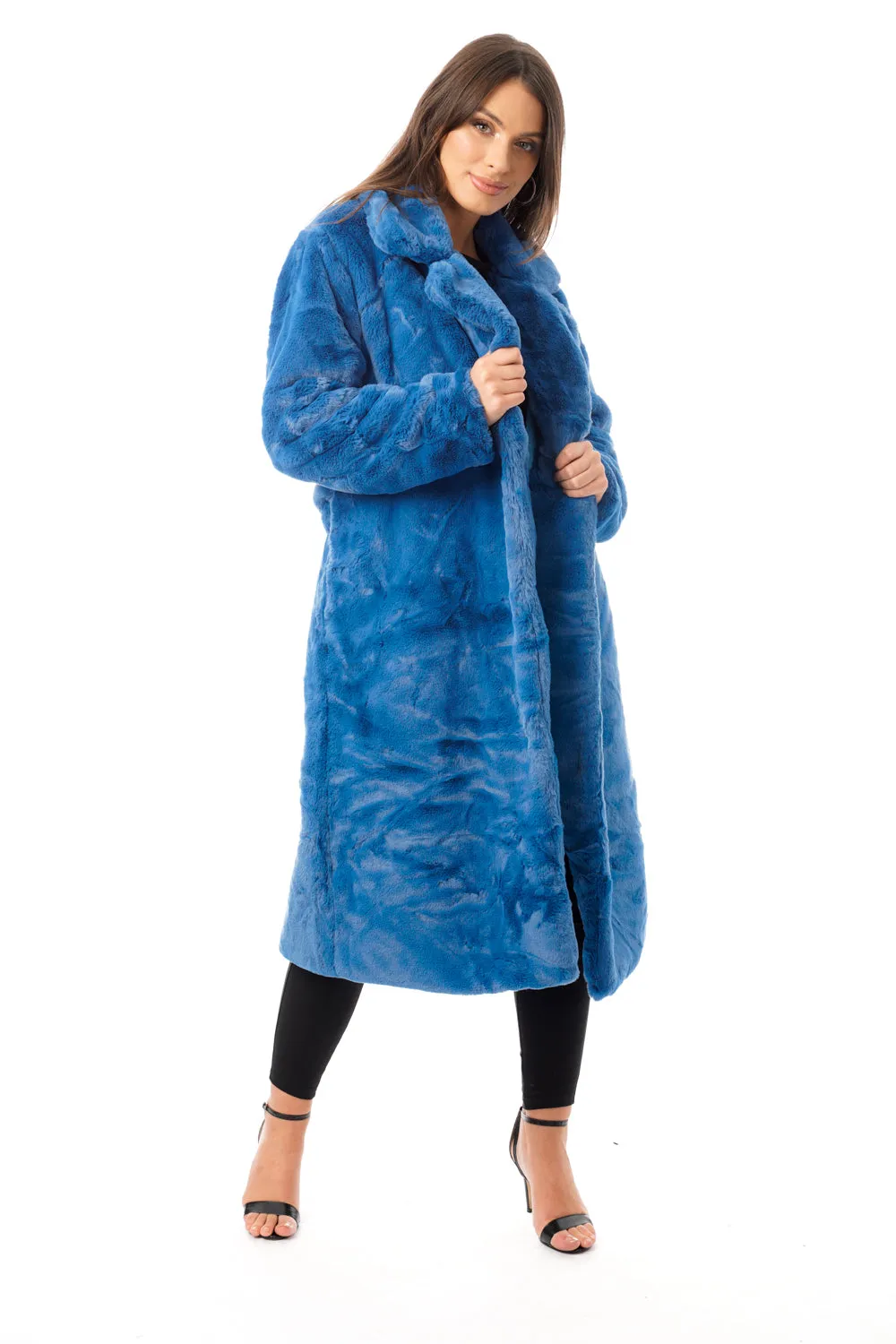 Longline Faux Fur Coat with Belt