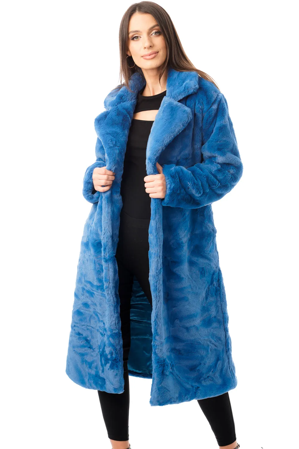 Longline Faux Fur Coat with Belt