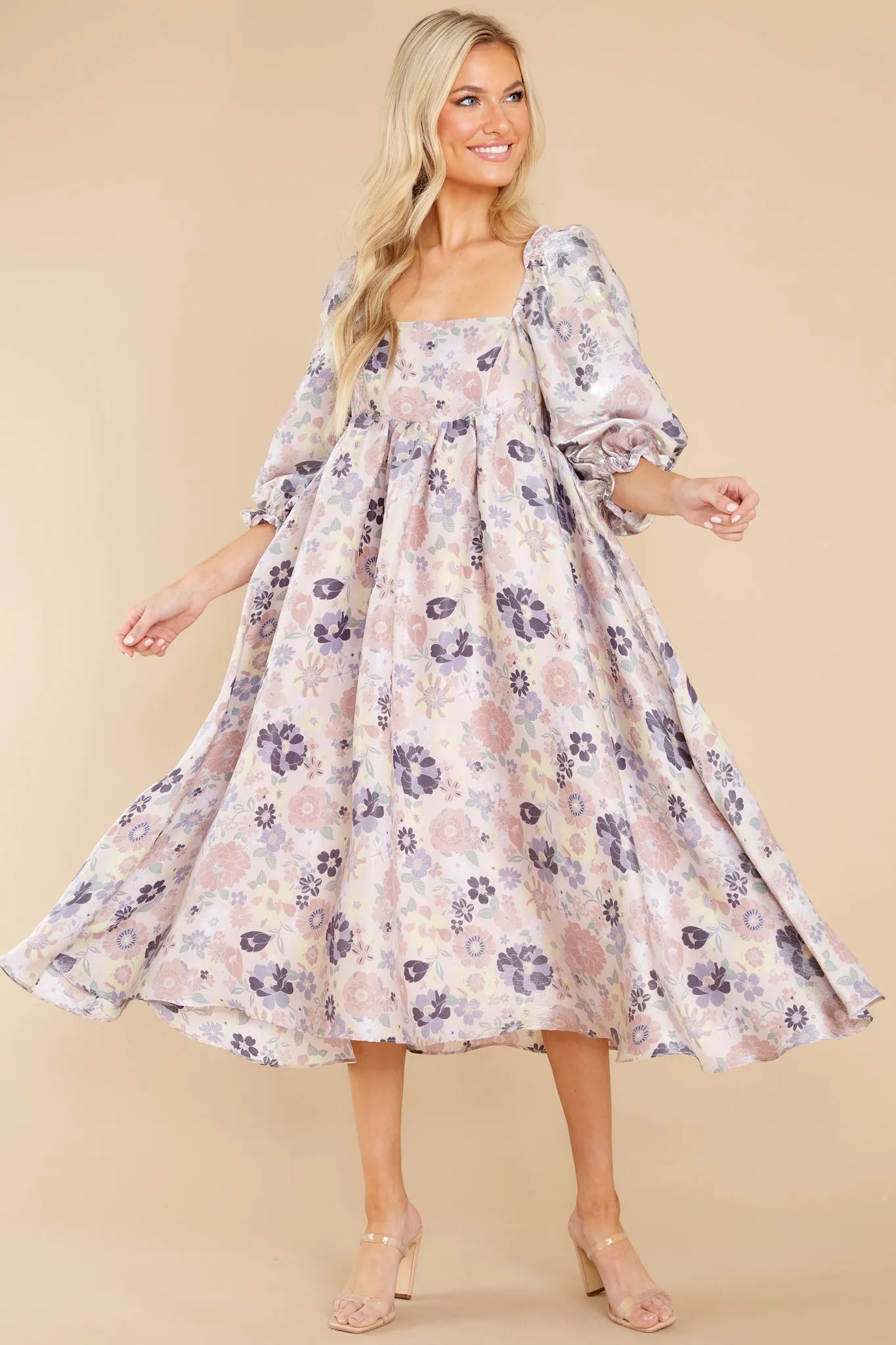 Love Wins Lavender Floral Print Midi Dress