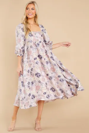 Love Wins Lavender Floral Print Midi Dress