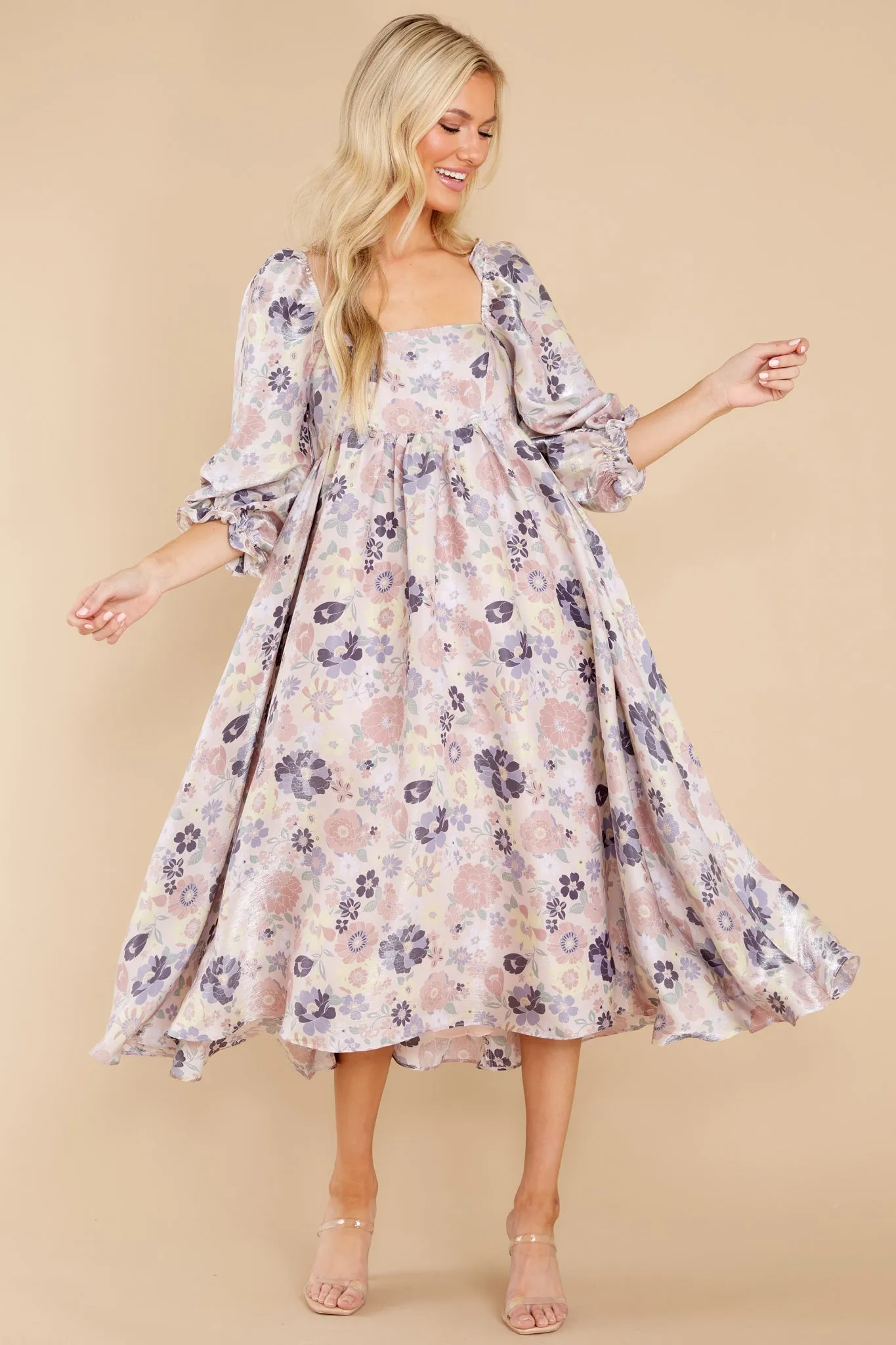 Love Wins Lavender Floral Print Midi Dress