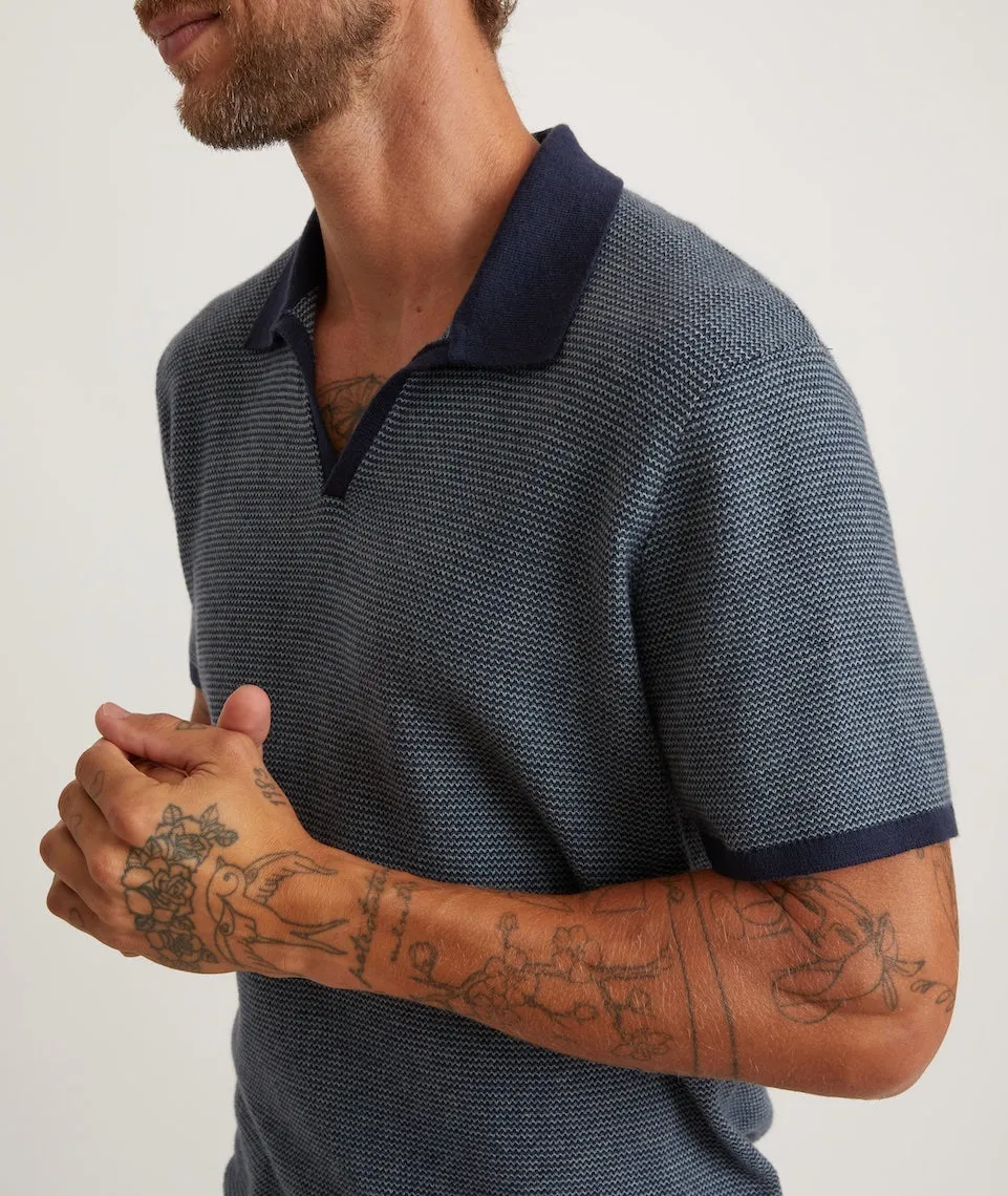 Marine Layer Liam Polo Short Sleeve Sweater Shirt in Dark Indigo