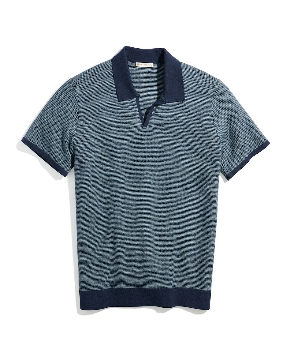 Marine Layer Liam Polo Short Sleeve Sweater Shirt in Dark Indigo