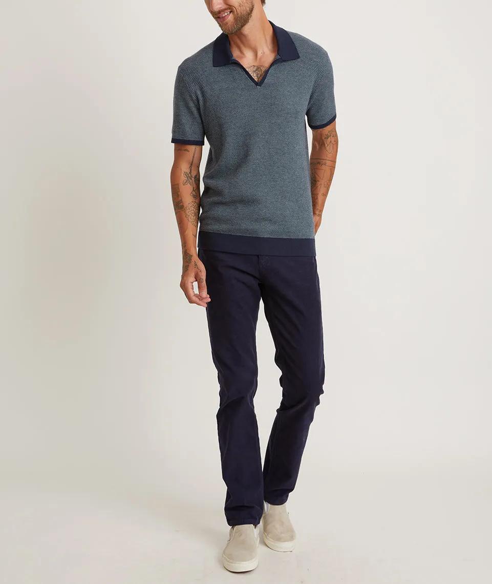 Marine Layer Liam Polo Short Sleeve Sweater Shirt in Dark Indigo