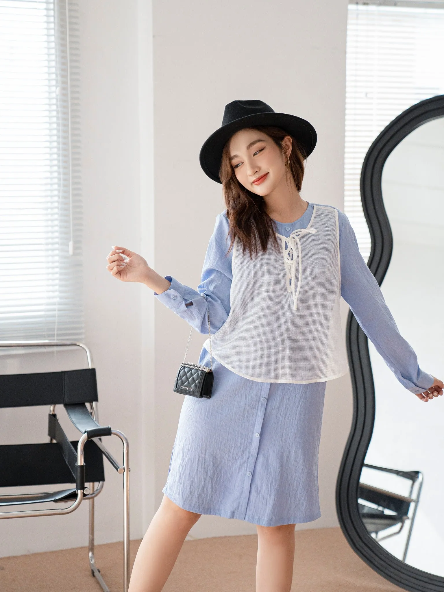 Maris Blue Net Cover Tunic Dress - Gu Fashion | Vietnam Fashion Store