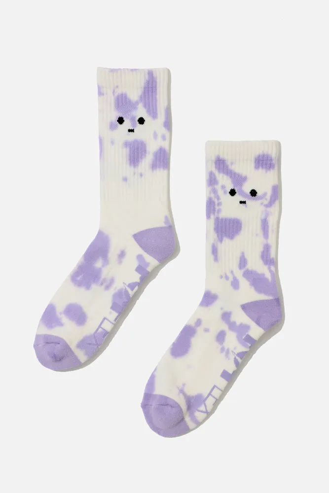 Meh Face Mid-Calf Gym Socks - Purple Tie Dye