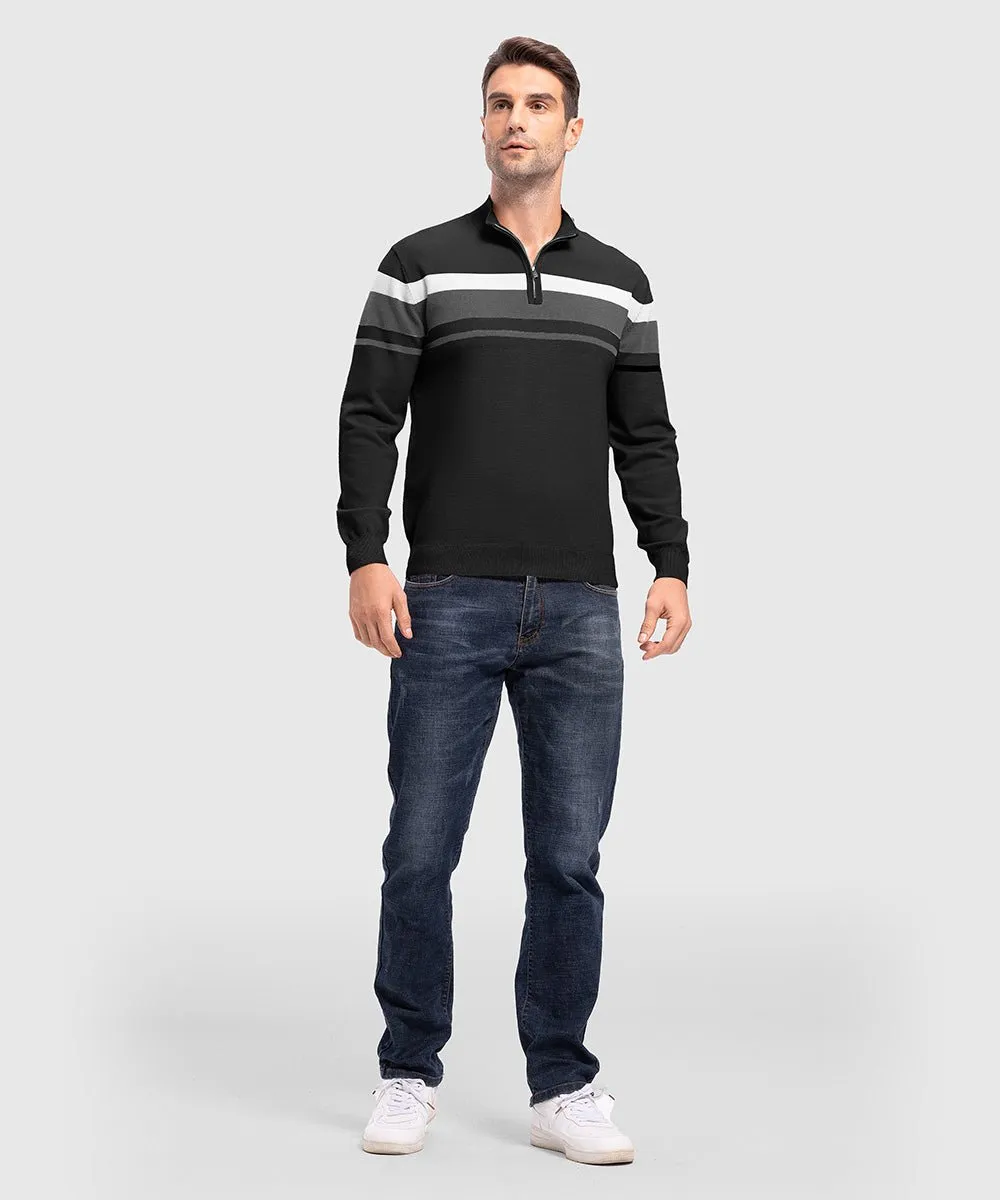 Men's 1/4 Zip Stripe Pullover Polo Sweaters