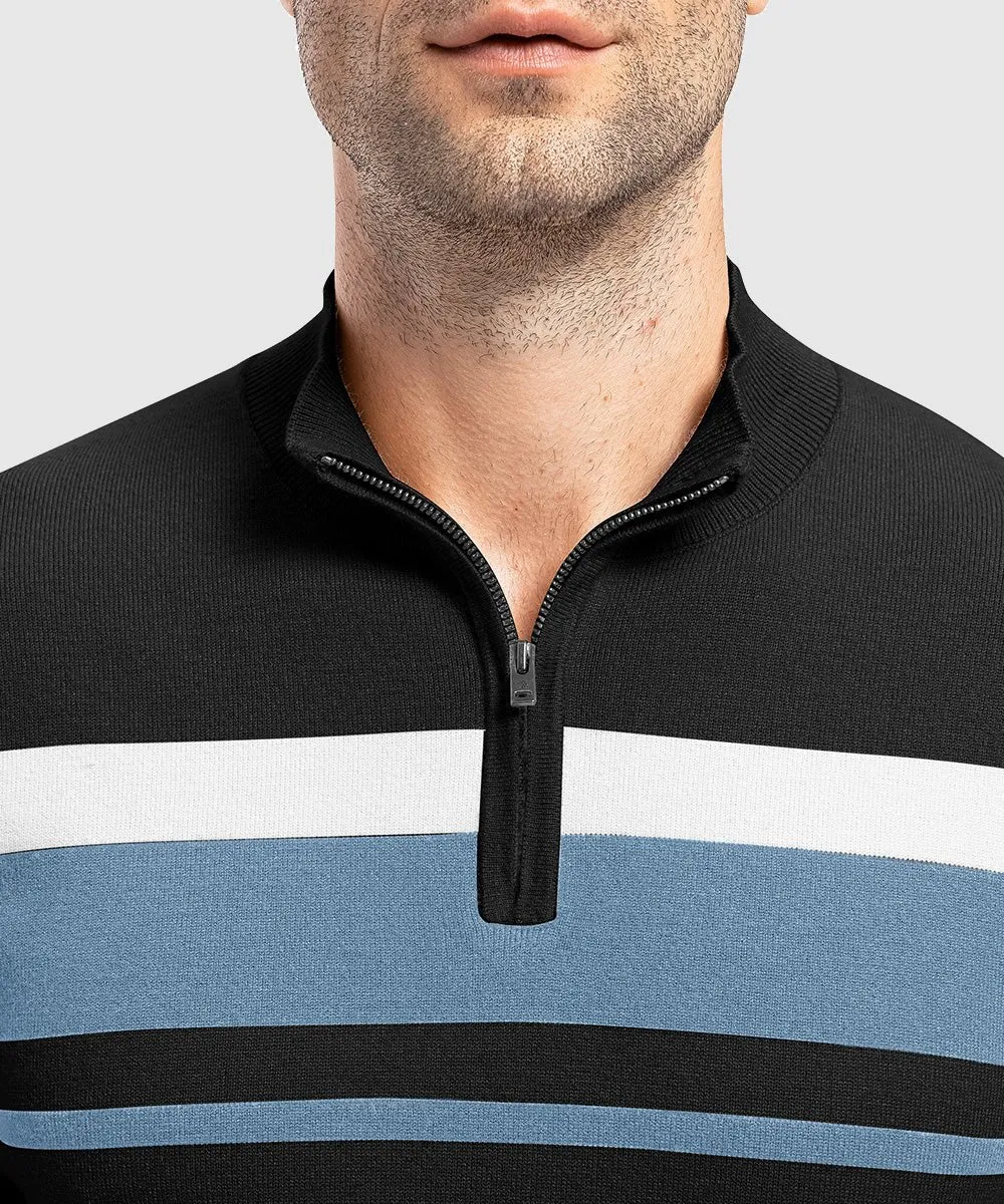 Men's 1/4 Zip Stripe Pullover Polo Sweaters
