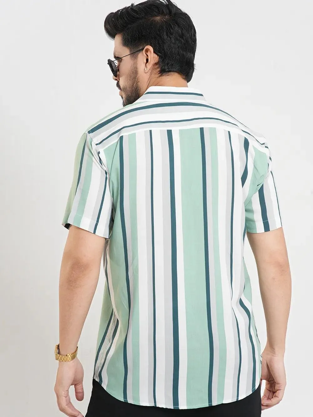 Men's Aqua Pearl Stripe Short Sleeve Shirt