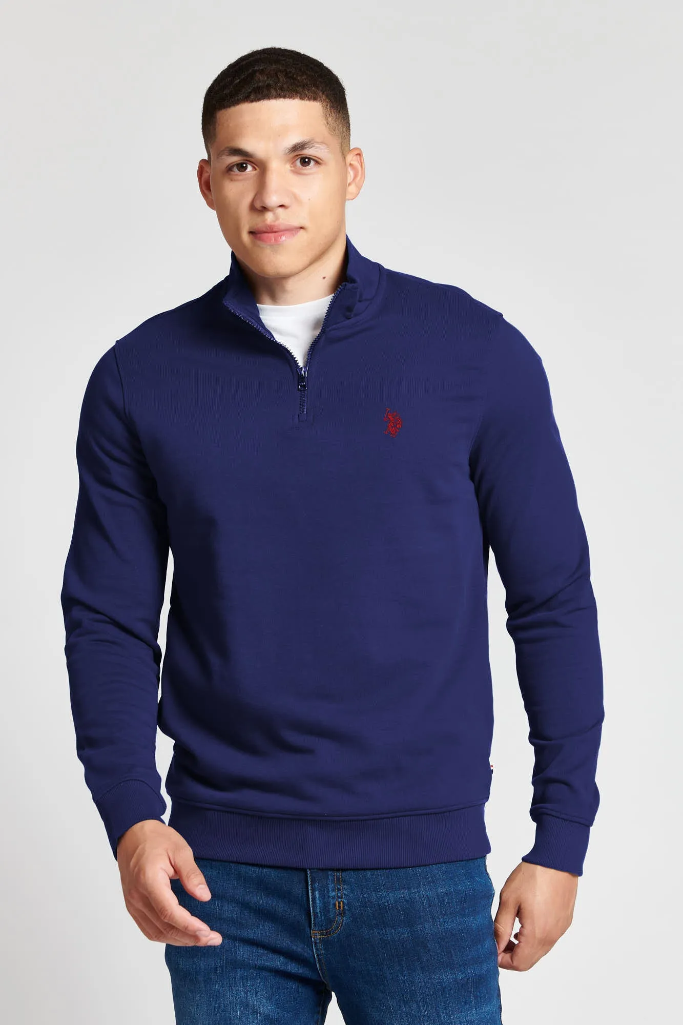 Mens Funnel Neck Quarter Zip Sweatshirt in Insignia Blue