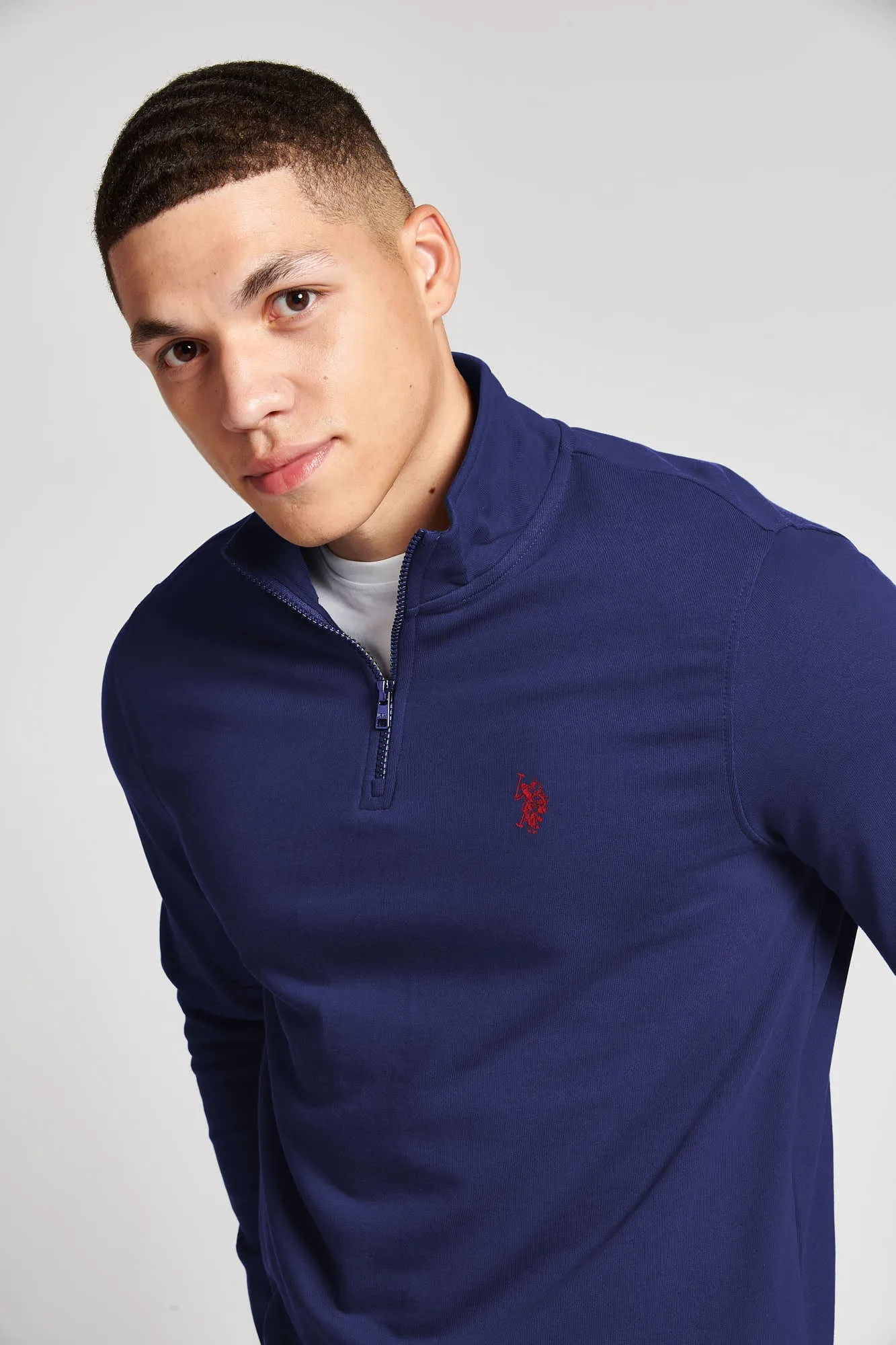 Mens Funnel Neck Quarter Zip Sweatshirt in Insignia Blue