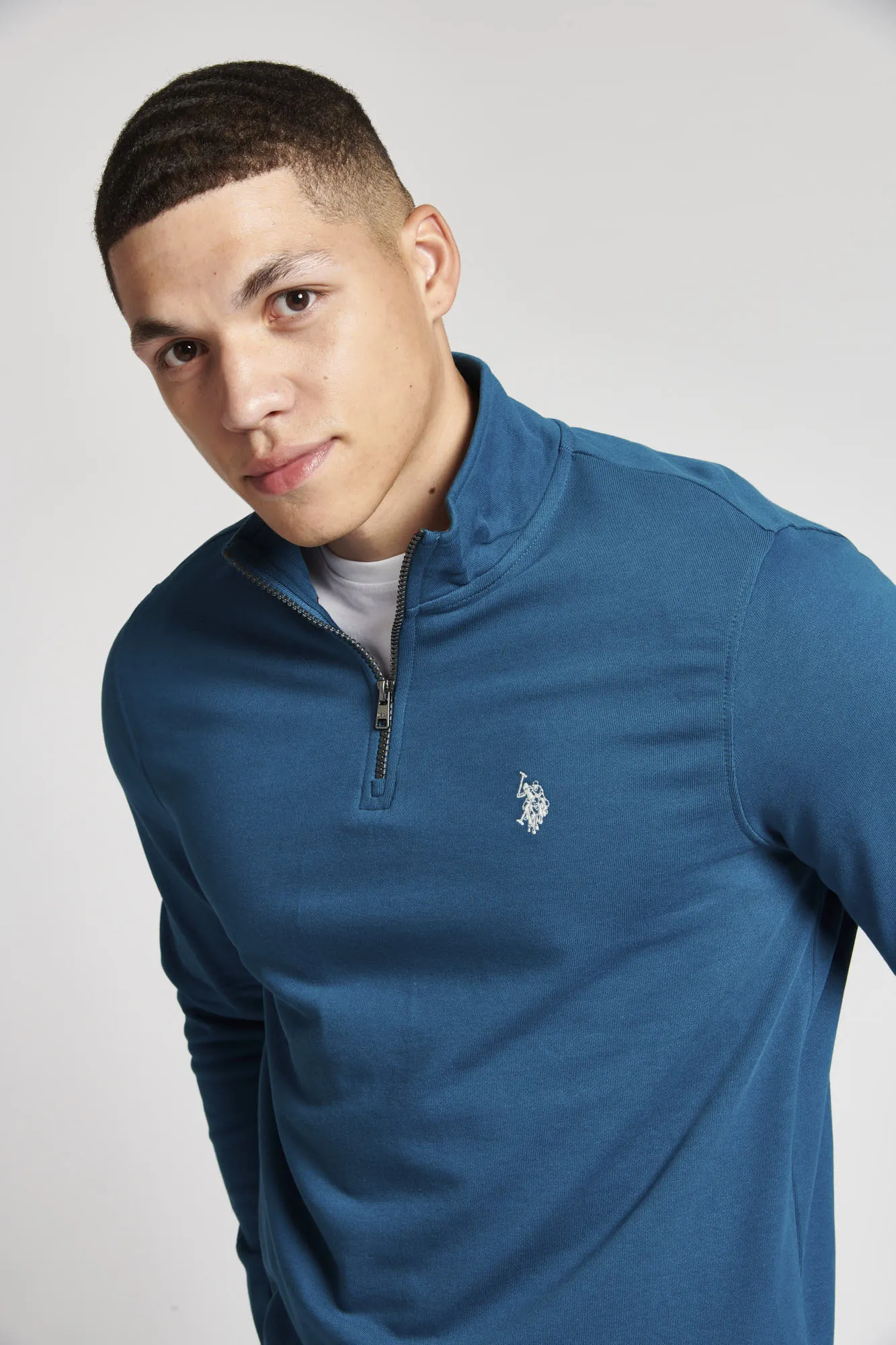 Mens Funnel Neck Quarter Zip Sweatshirt in Legion Blue