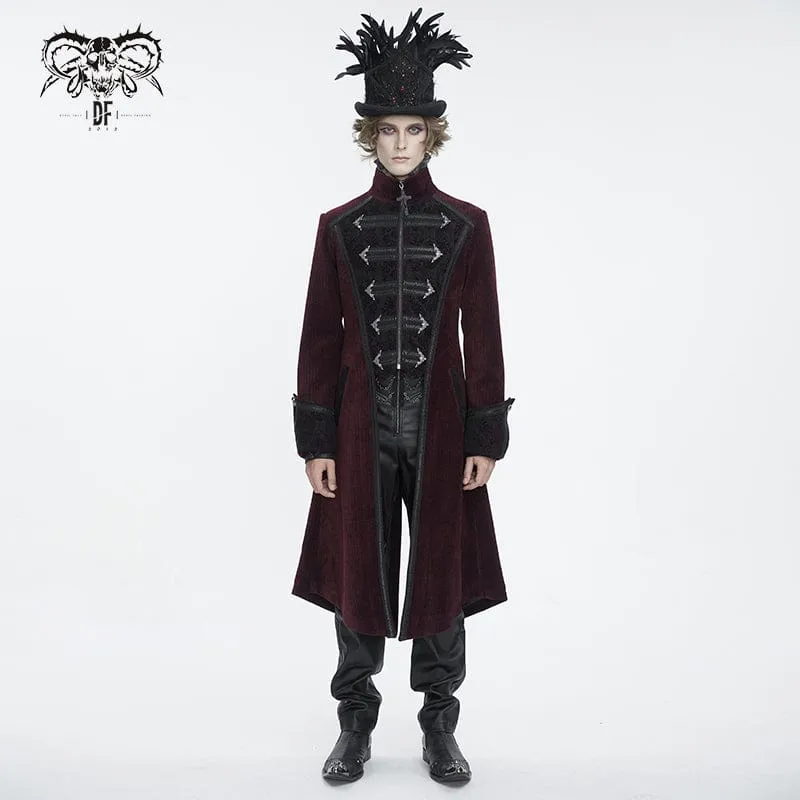 Men's Gothic Stand Collar Red Swallow-tailed Coat